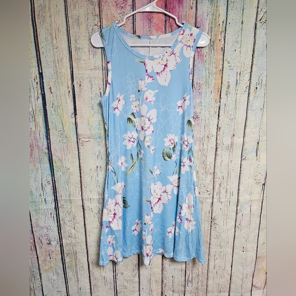 Floral Sleeveless Blue Dress